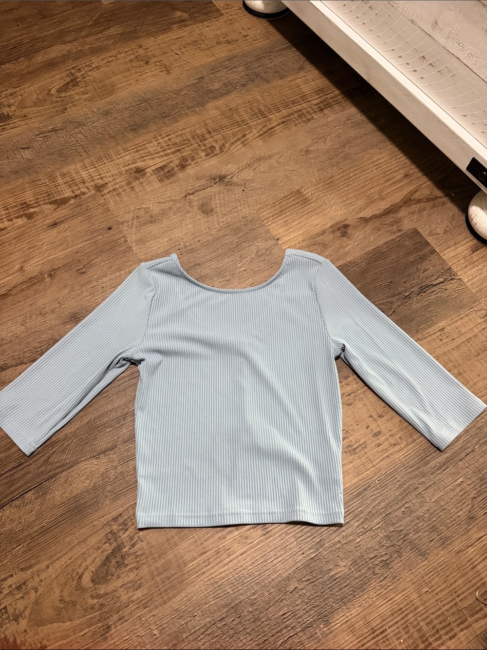 Ribbed Scoop Neck Long Sleeve Top in Light Blue